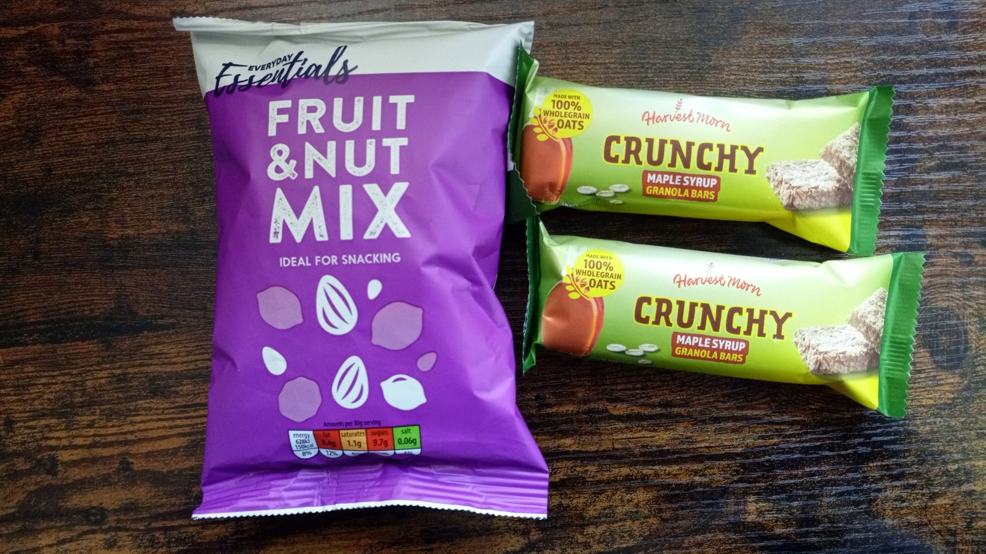 Fruit and nut mix, and some energy bars