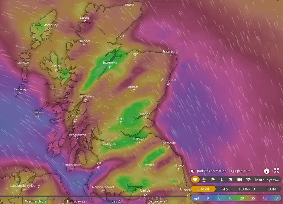 A windy day in the Scottish Highlands according to the wind speed forecast.