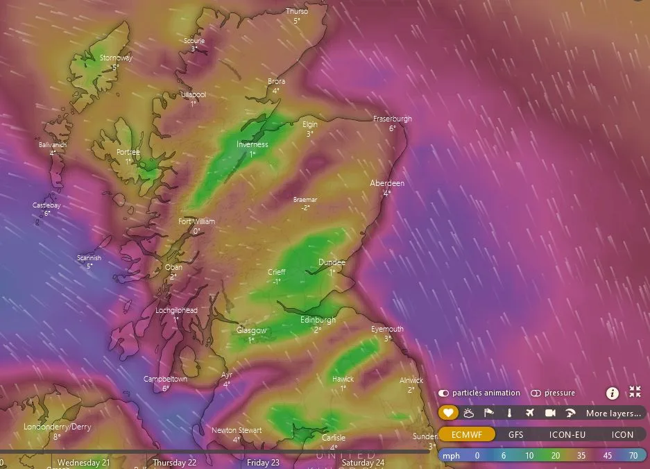 A windy day in the Scottish Highlands according to the wind speed forecast.